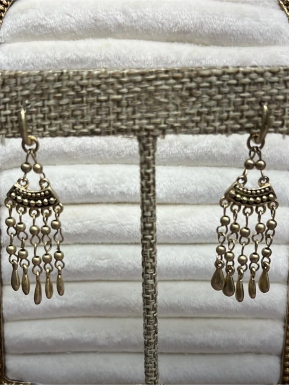 Vintage Signed Monet Chandelier Dangle Gold Tone Earrings